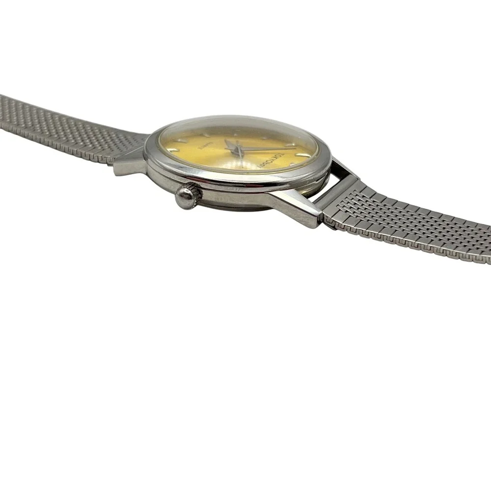 TOKYObay Silver Mesh Watch Yellow Sunray Dial Stainless Steel Analog Quartz